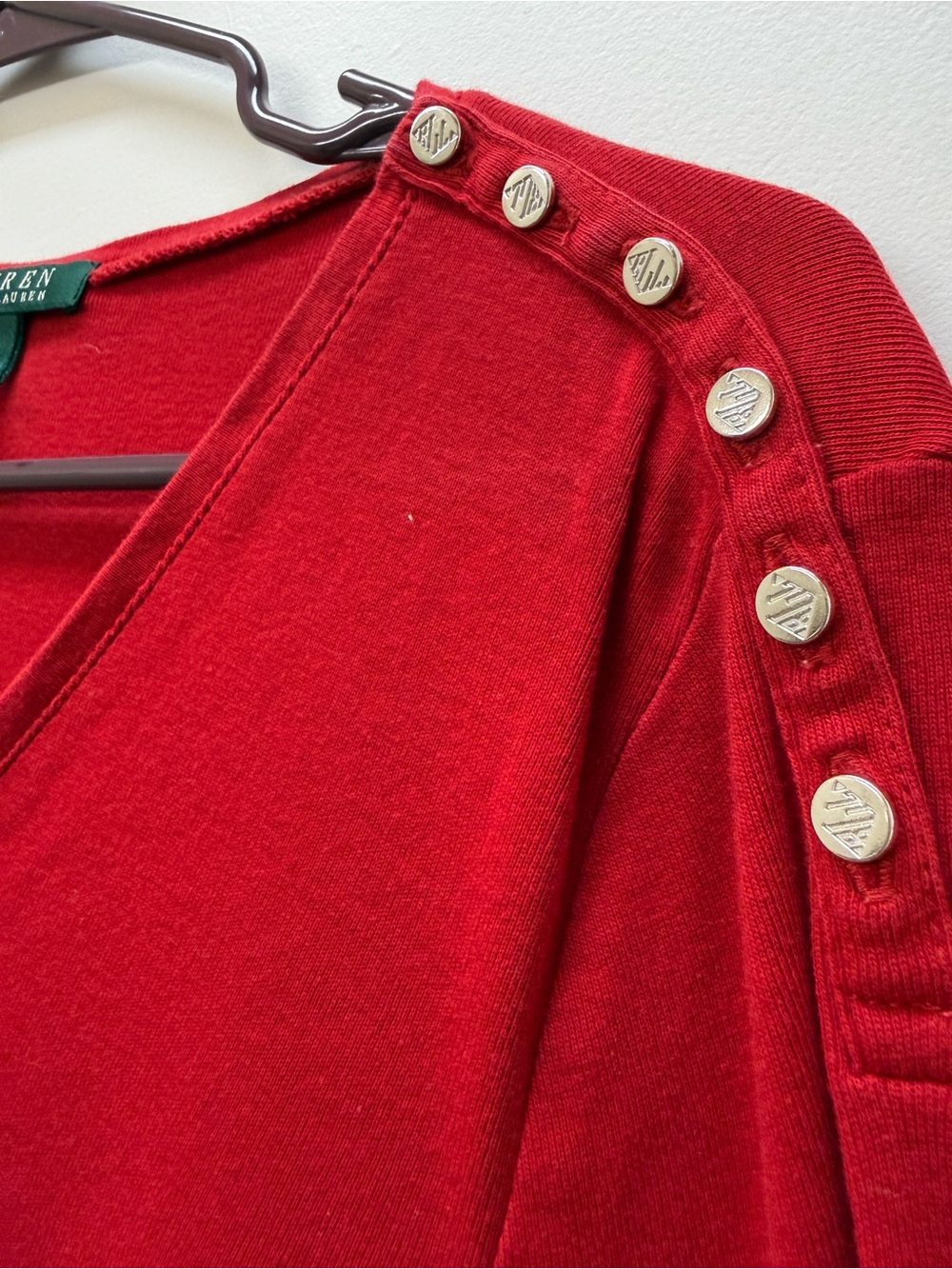 Lauren Ralph Lauren Red V-Neck Long-Sleeve Top - Picture 3 of 4